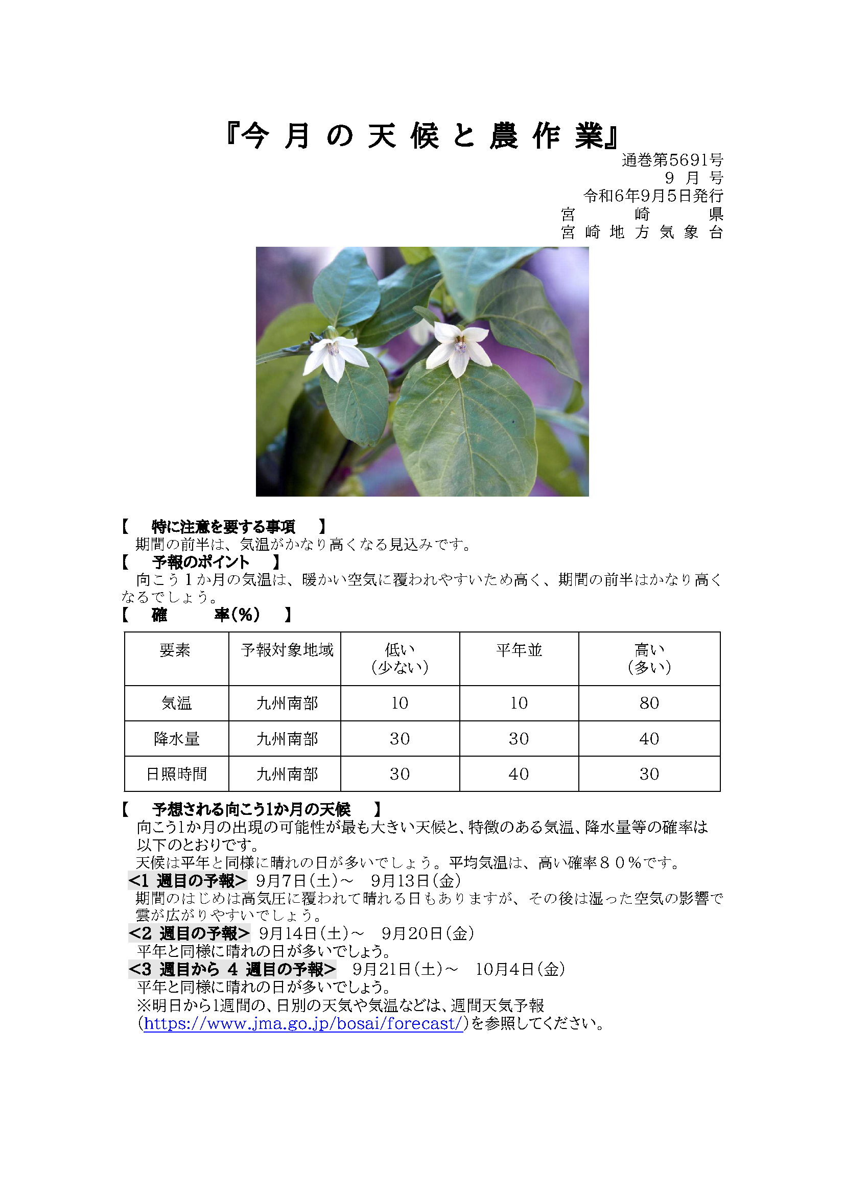 今月の天候と農作業2024年9月版